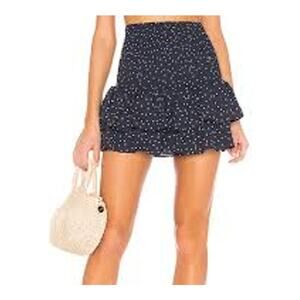 Aritzia Sunday Best Smocked Tiered Ruffle Polka Dot Mini Skirt Black Medium